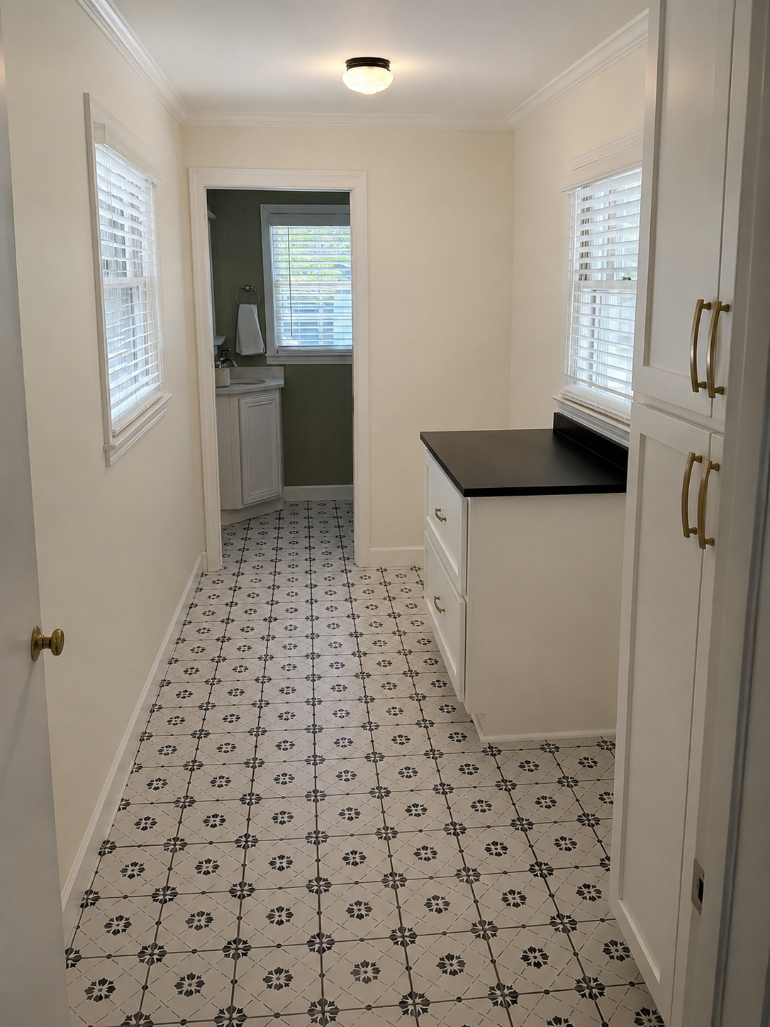 After: Dark paneling painted bright