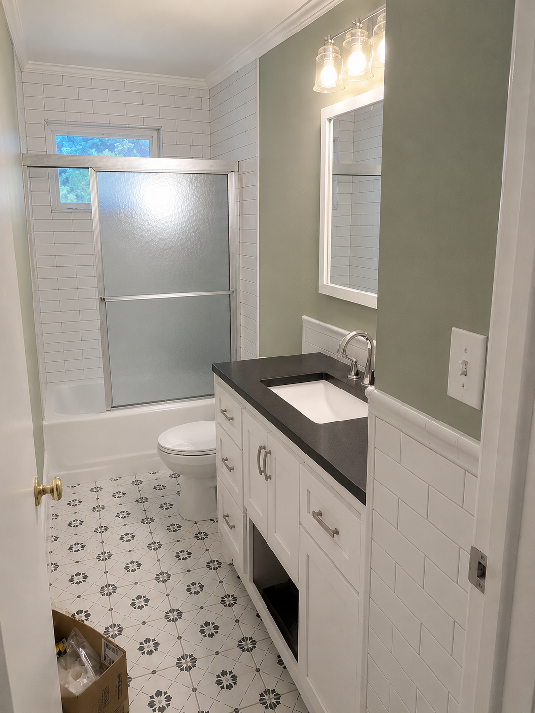 After: Bathroom wallpaper removed
