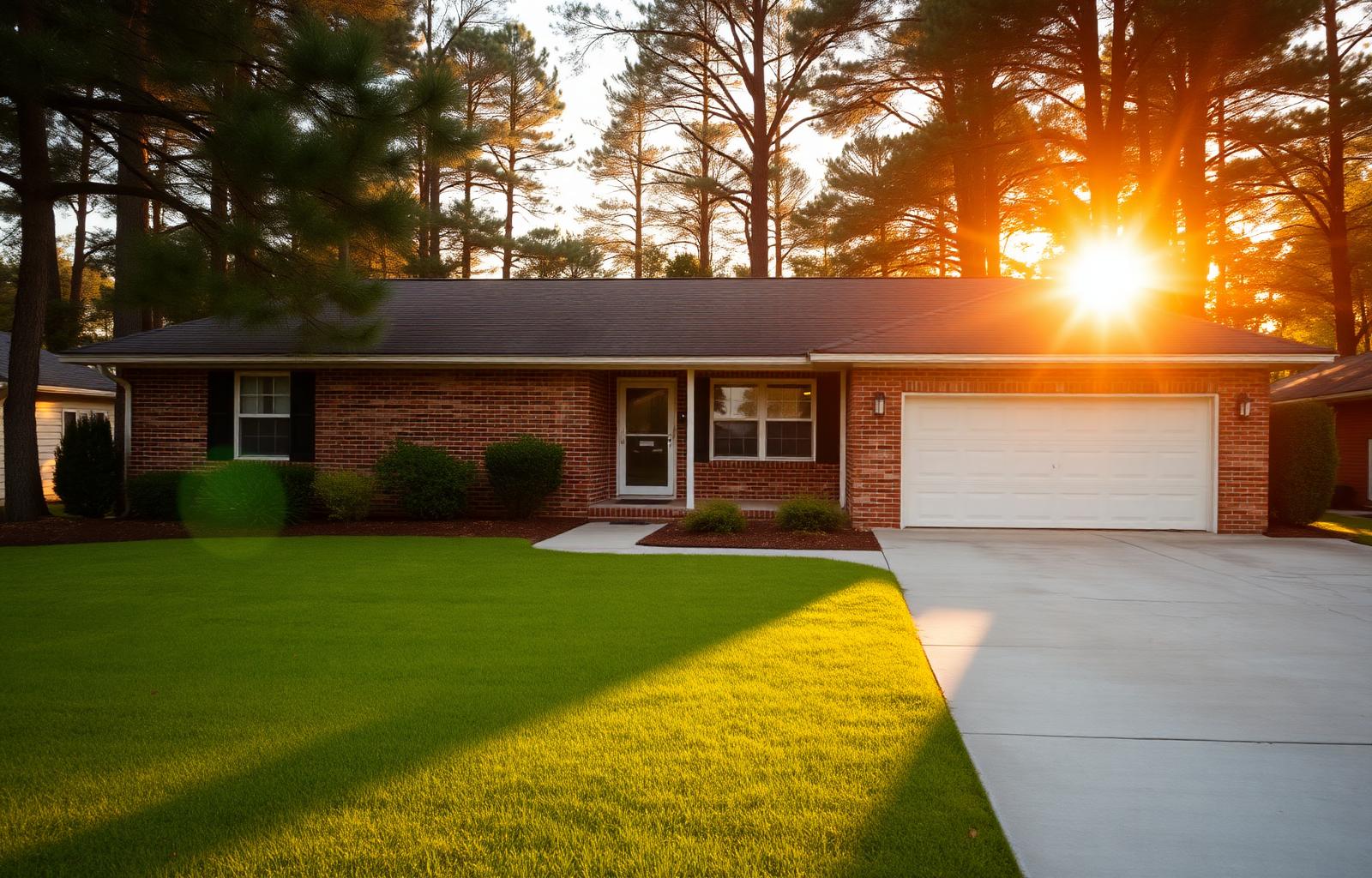Brick home in Perry, GA at golden hour